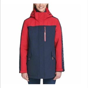 Tommy Hilfiger Womens 3 in 1 Winter Cold Weather Water Resistant Coat Red Navy M